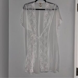 In Bloom Lacey Sheer White Mesh and Lace Trim Sexy Robe négligée bridal